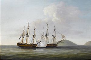 Dominic Serres - Captain George Montagu of the 'Pearl', 32 guns, engaging the Spanish frigate 'Santa Monica' off the Azores, 14th. September 1779.jpg