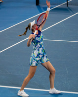 Elena Rybakina Serves at 2024 Brisbane International (cropped)