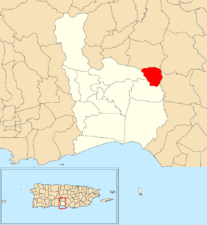 Location of Emajagual within the municipality of Juana Díaz shown in red