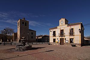 Town hall and church in Escarabajosa de Cabezas