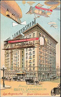 Hotel Lankershim with airships postcard 1909