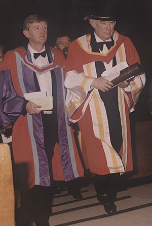 Mícheál Ó Súilleabháin (left) honorary conferring of Seamus Heaney (right) at the University of Limerick, 1996.jpg