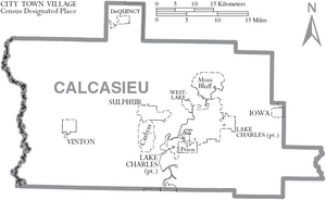 Map of Calcasieu Parish Louisiana With Municipal Labels