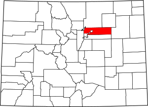 Map of Colorado highlighting Adams County