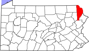 Map of Pennsylvania highlighting Wayne County
