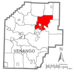 Map of Venango County highlighting Cornplanter Township