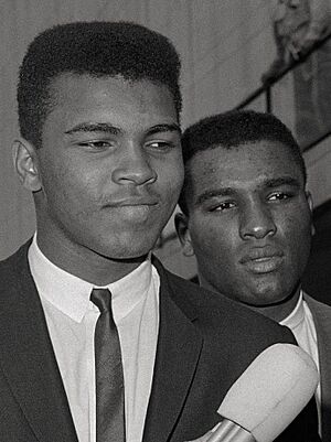 Muhammad Ali and Rahaman Ali in front of the United Nations 1964.jpg