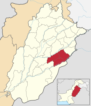 Location of Sahiwal (in red) in Punjab, Pakistan and (inset) Punjab in Pakistan.
