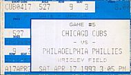 Philadelphia Phillies at Chicago Cubs 1993-04-17 (ticket)