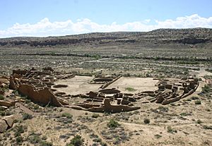 Pueblo Bonito, Chaco Cultural National Historical Park, from a nearby overlook in summer 2011