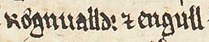 Raghnall mac Somhairle and Aonghus mac Somhairle (GKS 1005 fol, folio 143r)