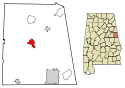 Location of Wedowee in Randolph County, Alabama.