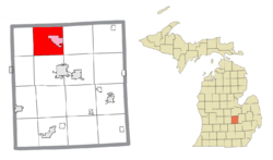 Location within Shiawassee County (red) and the administered community of Henderson (pink)