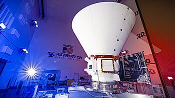 SPHEREx Spacecraft on Work Stand in Astrotech (KSC-20250116-PH-BMF01 0002).jpg