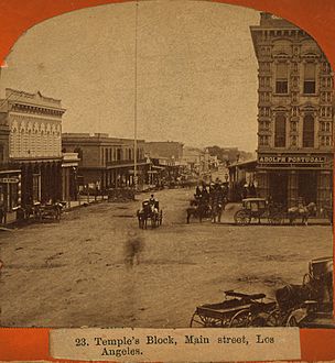 Temple's Block, Main Street, Los Angeles, by Payne, H. T. (Henry) crop
