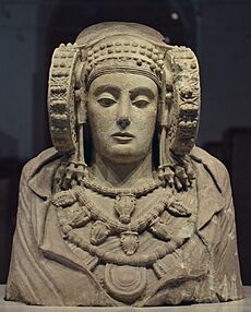 The Lady of Elche, once polychrome stone bust discovered by chance in 1897 at L'Alcúdia, believed to be a piece of Iberian sculpture from the 4th century BC, National Archaeological Museum of Spain, Madrid (20098349590)