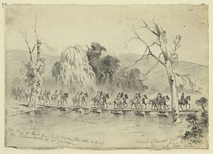 The army of General Fremont crossing the north fork of the Shenandoah at Mt. Jackson-Pursuit of Stonewall Jackson LCCN2004661889