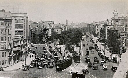 Trams in Governors Square, 1930