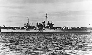 USS Phoenix (CL-46) at anchor, circa in 1939 (NH 68326)