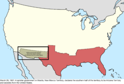 Map of the change to the international disputes involving the United States in central North America on March 28, 1861