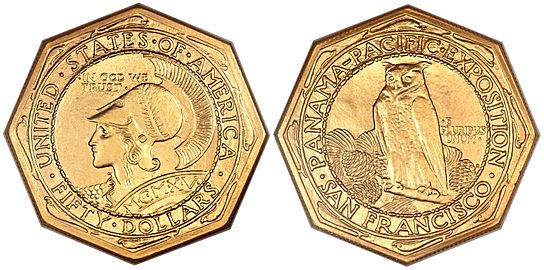 1915-S $50 Panama-Pacific 50 Dollar Octagonal