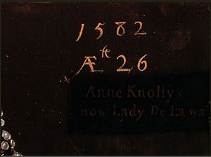 Anne Knollys by Robert Peake detail of inscription