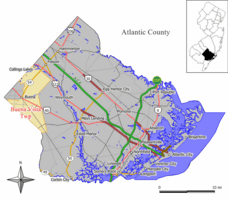 Map of Buena Vista Township in Atlantic County. Inset: Location of Atlantic County highlighted in the State of New Jersey.