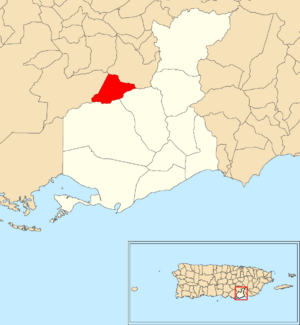 Location of Carmen within the municipality of Guayama shown in red