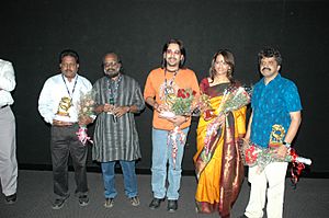 Dirctor Lenin Rajendran with the cast of Malayalam film Ratri Mazha of Indian Panaorama at presentation on 24.11.2007 at Panji Goa