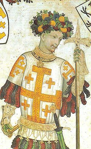 Godfrey of Bouillon, holding a pollaxe. (Manta Castle, Cuneo, Italy)