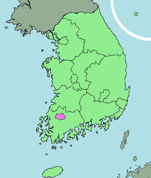 Map of South Korea with Gwangju highlighted
