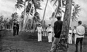 Hoisting the Union Jack over Savage Island, 1900