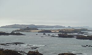 Iles Purpuraires with Mogador island in the background seen from the Essaouira citadel