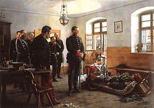 Kronprinz Friedrich Wilhelm an der Leiche des Generals Abel Douay (Weißenburg, 4. August 1870)