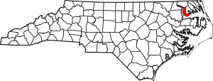 Map of North Carolina highlighting Chowan County