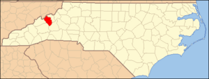 North Carolina Map Highlighting Yancey County
