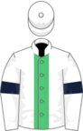 White, emerald green stripe, white sleeves, dark blue armlets