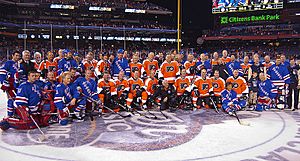 Philadelphia Flyers and New York Rangers Alumni Game Group Portrait