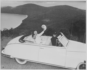 Photograph of President Truman and Governor William Hastie in their automobile at "Drake's Seat," a promontory... - NARA - 200473