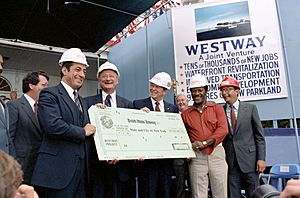 President Ronald Reagan presenting New York leaders with a check for Westway Project Funds