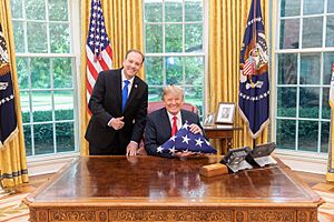 Rep. Lee Zeldin Presents Donato Panico’s Flag from Ground Zero and Then Iraq to President Donald Trump in the Oval Office