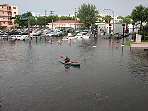 South Beach flood, kayak in street