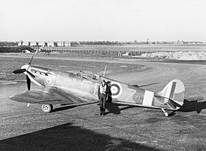 Squadron Leader Donald 'Don' Finlay, the CO of No. 41 Squadron RAF with his Supermarine Spitfire Mk IIA at Hornchurch, Essex, January 1941. CH1890