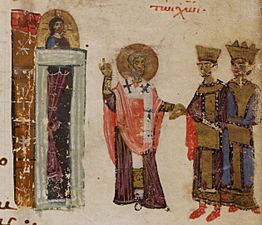 Theodore Psalter. Gregory brings Tiridates to Christ