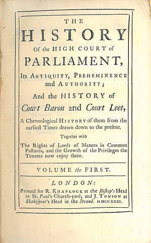Thornhagh Gurdon, The History of the High Court of Parliament (1st ed, 1731, vol 1, title page)