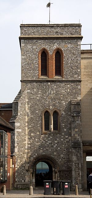 Tower of Former Church of St Maurice Winchester (5699657512).jpg