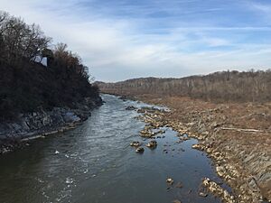 2015-12-08 13 42 27 View northwest up the Potomac River at Little Falls from the Chain Bridge on the border of Washington, District of Columbia and Arlington, Virginia.jpg