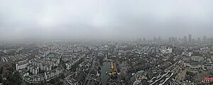 Aerial panorama of Nanjing South and the Qinhuai River. December 2023