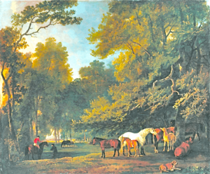 BROOD MARES AND COLTS IN A LANDSCAPE