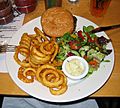 Bar-91 burger, curly fries and salad